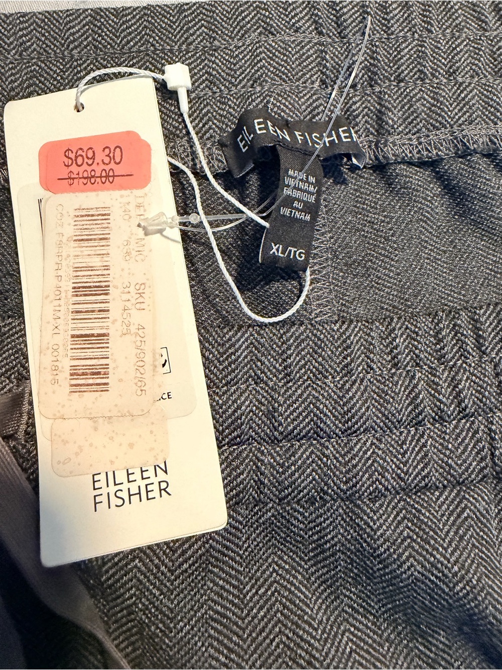 Eileen Fisher Gray Herringbone Wide-Leg Pants